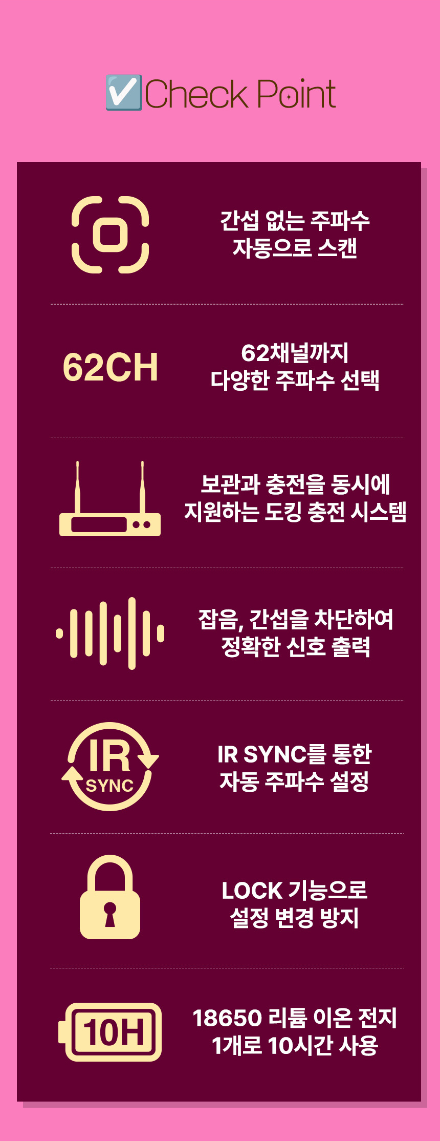 인터랙트 InterWave C IW-CB01 주요 특징 주파수 자동 스캔 IR SYNC 교체 가능 리튬 이온 전지